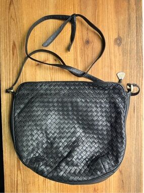 Vintage Saks Fifth Avenue Black Woven Leather Cross Body Bag
